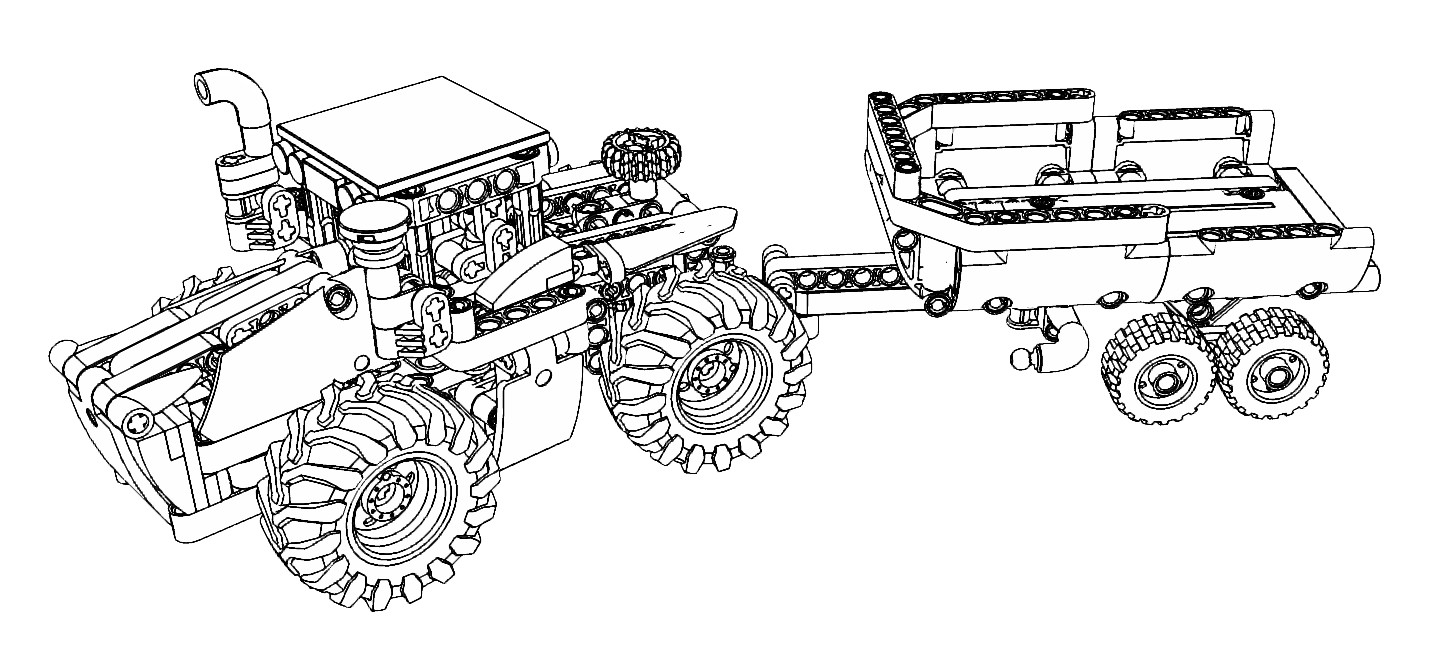 Lego Technic Tractor with Trailer John Deere 9620R 4WD 42136 🚜🧩✨ Coloring Page