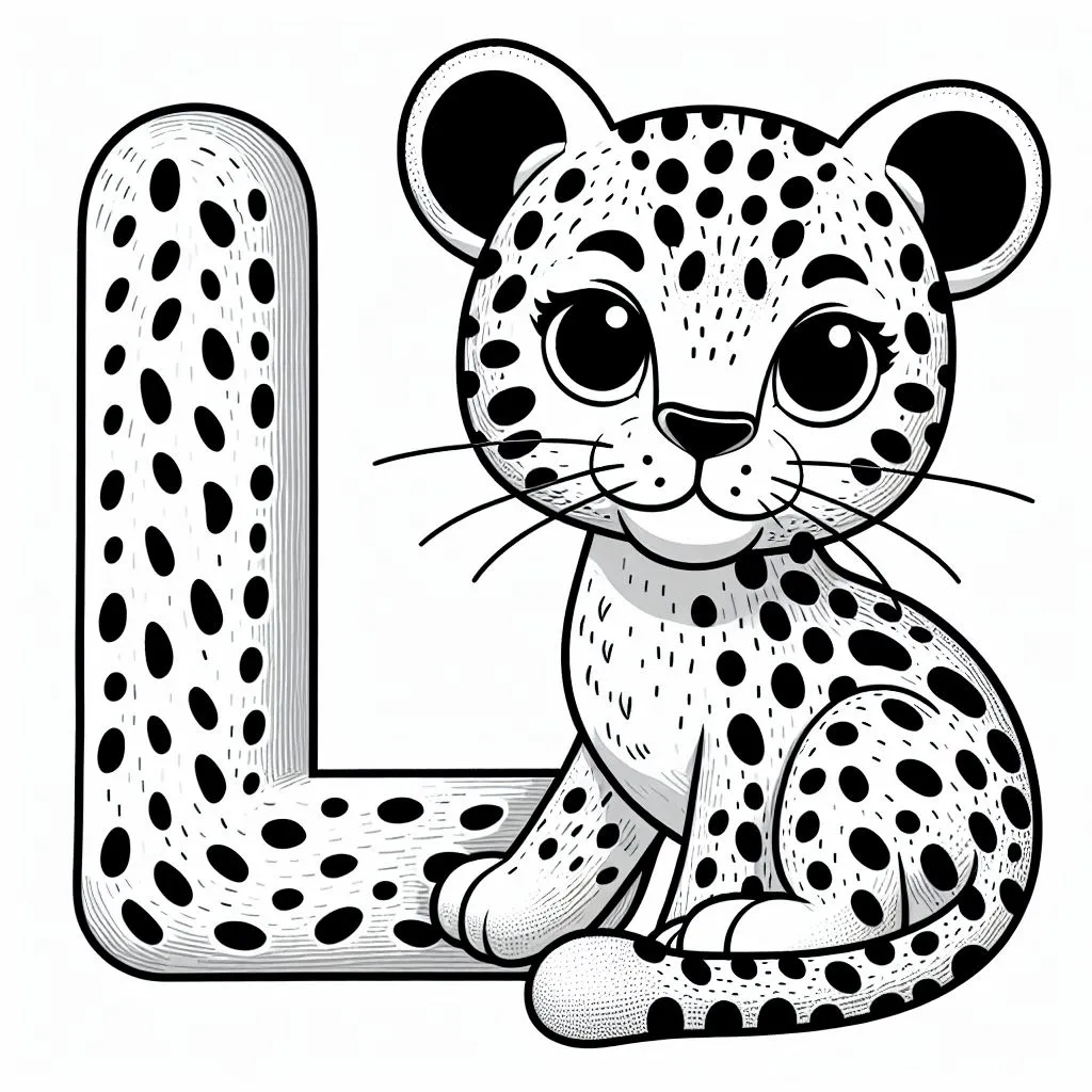 Leopard with Letter L 🐆🔠 Coloring Page