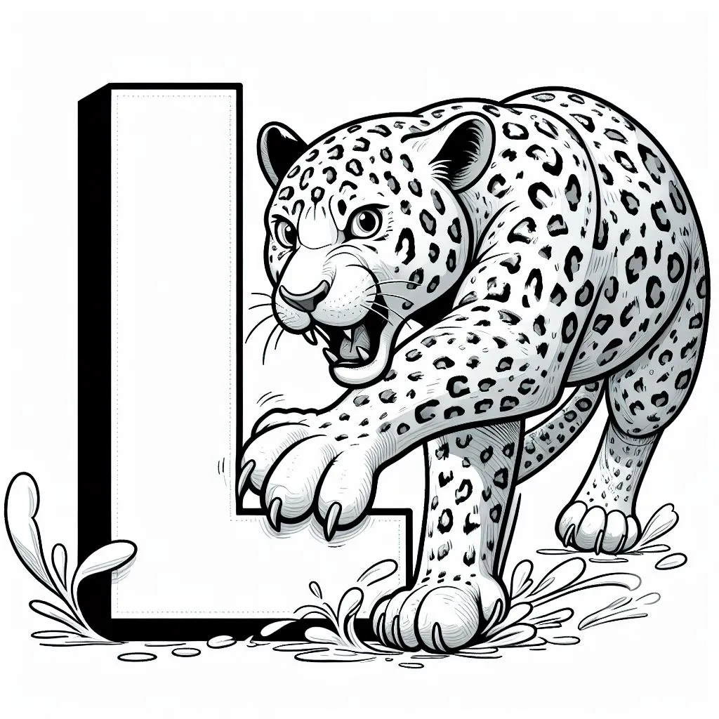 Leopard with Letter L 🐆🔠 Coloring Page