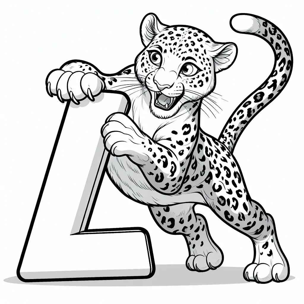 Leopard with Letter L 🐆🔠 Coloring Page