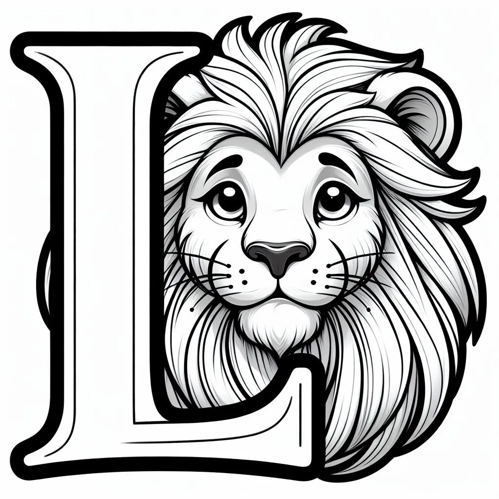 Lion, with Letter L 🦁🔠 Coloring Page