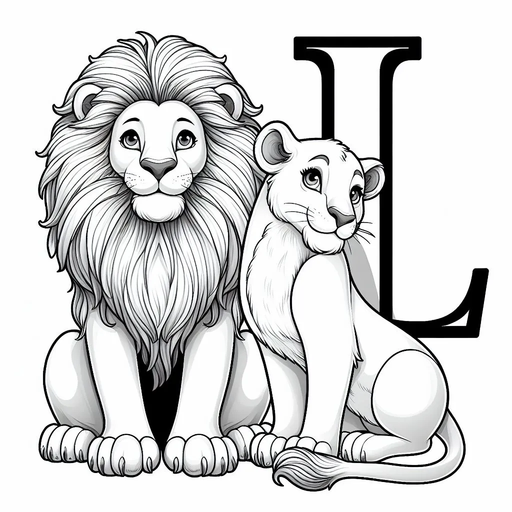 Lions with Letter L 🦁🔠 Coloring Page