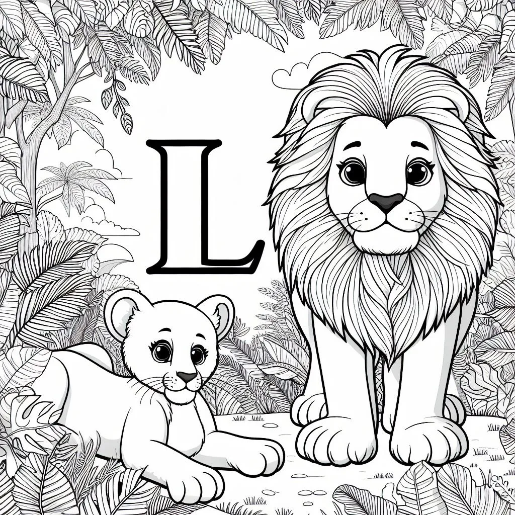 Lions with Letter L 🦁🔠 Coloring Page