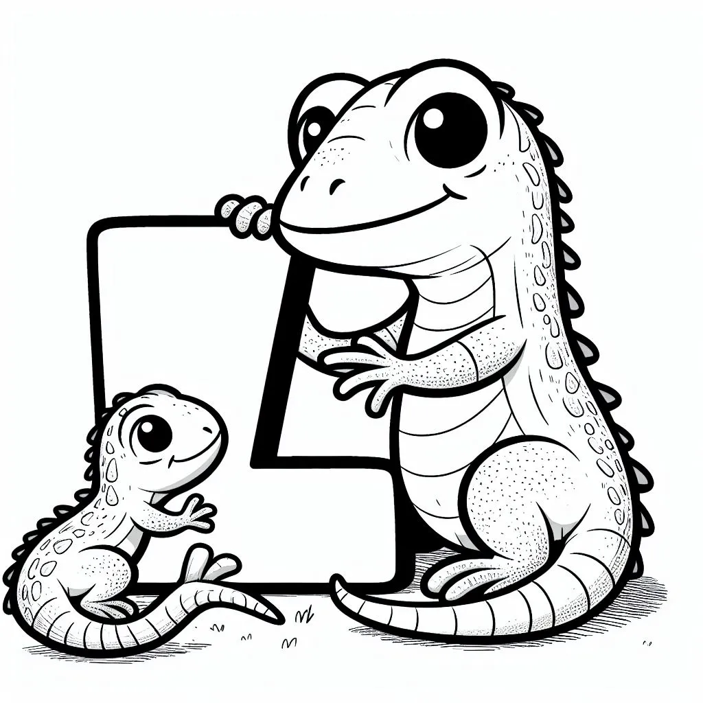 Lizard 🦎 with Letter K 🔠 Coloring Page