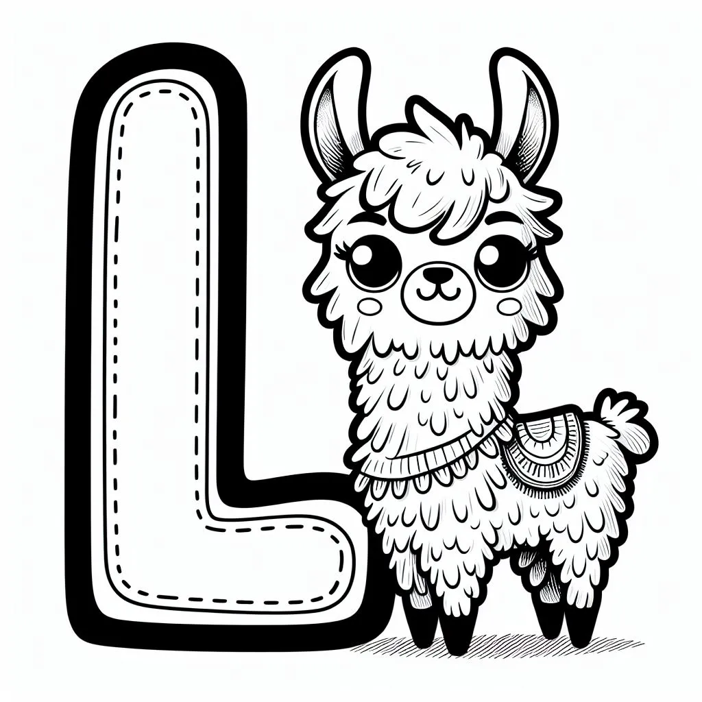 Llama with Letter L 🦙🔠 Coloring Page