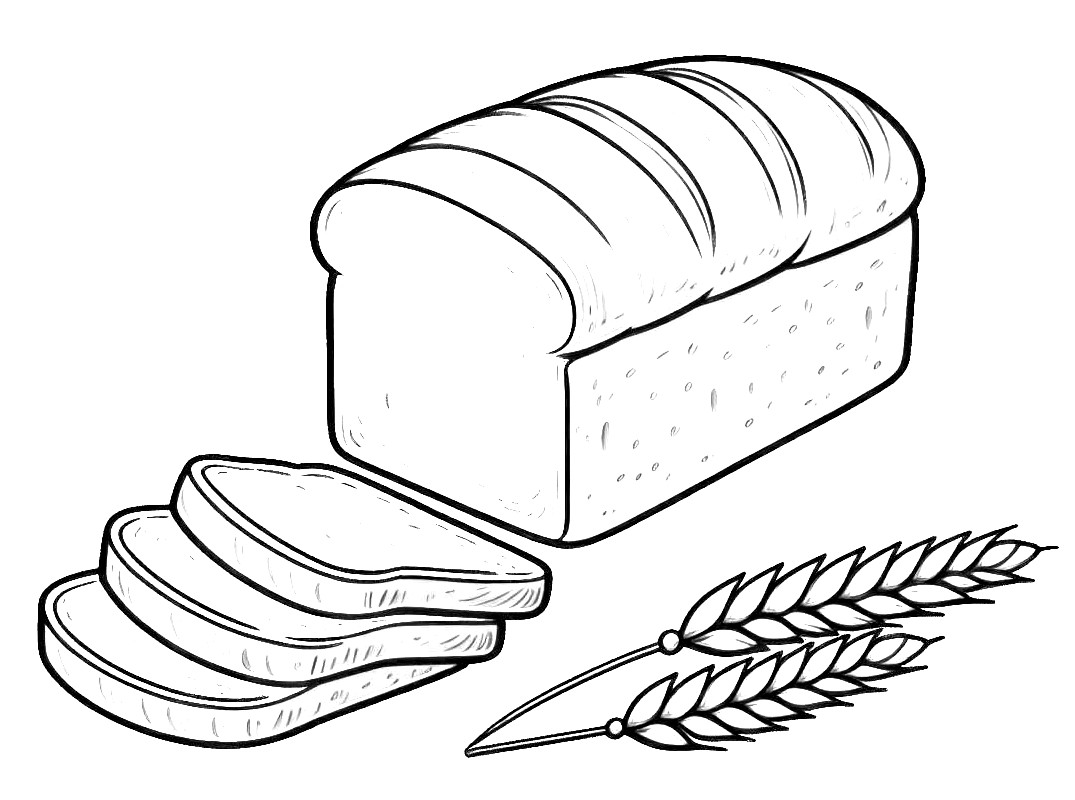 Loaf of Bread with Bread Slices and Wheat Ears 🍞🌾🥖 Coloring Page