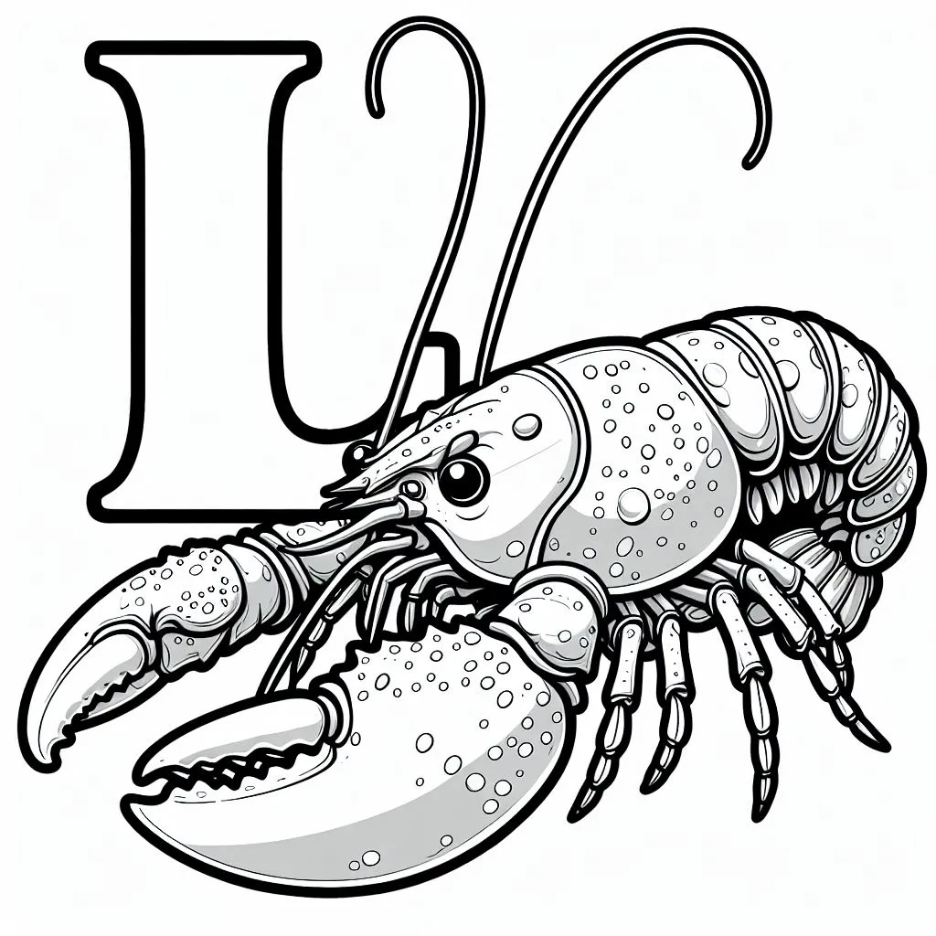 Lobster with Letter L 🦞🔠 Coloring Page