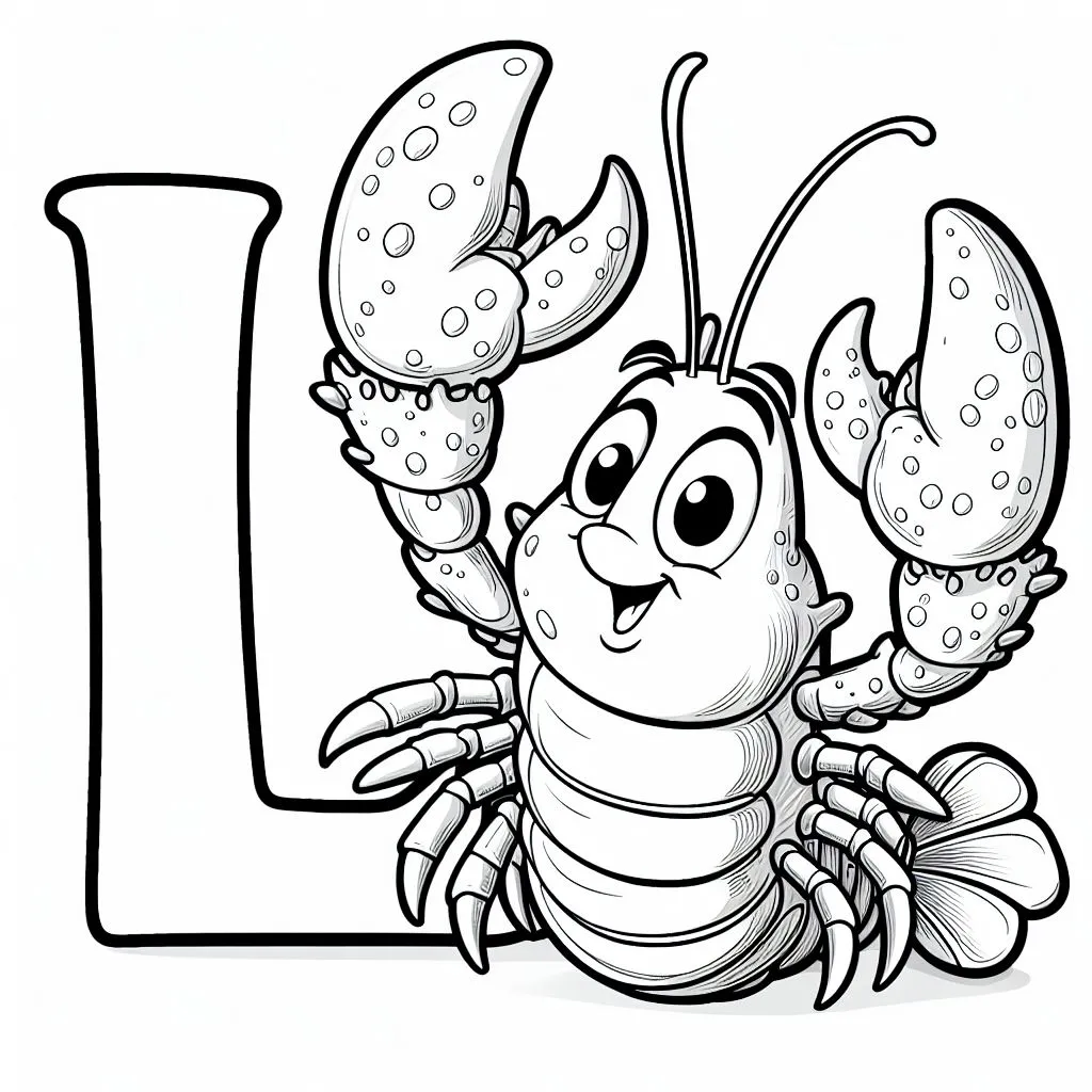 Lobster with Letter L 🦁🔠 Coloring Page