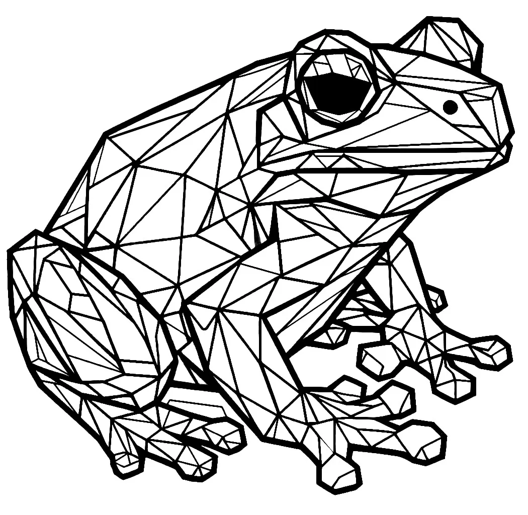 Low Poly Origami Style Frog 🐸📐 Coloring Page