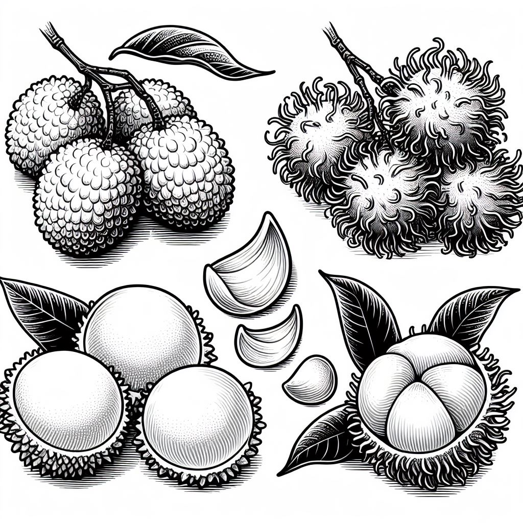 Lychees and Rambutan 🍽️ Coloring Page