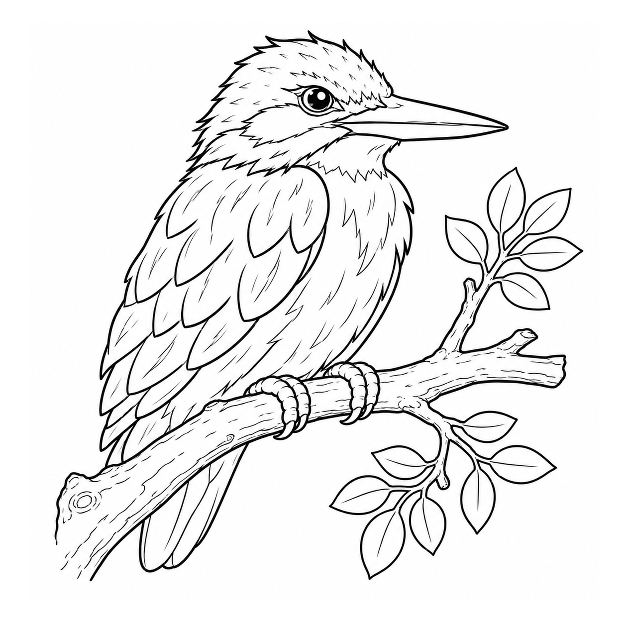 Majestic Kingfisher Bird Perching 🐦🌿✨ Coloring Page