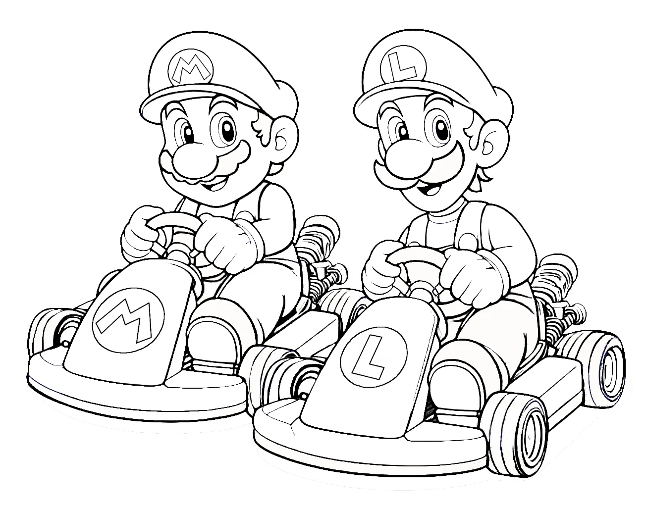 Mario and Luigi Racing in Mario Karts 🍄🏎️🌟 Coloring Page