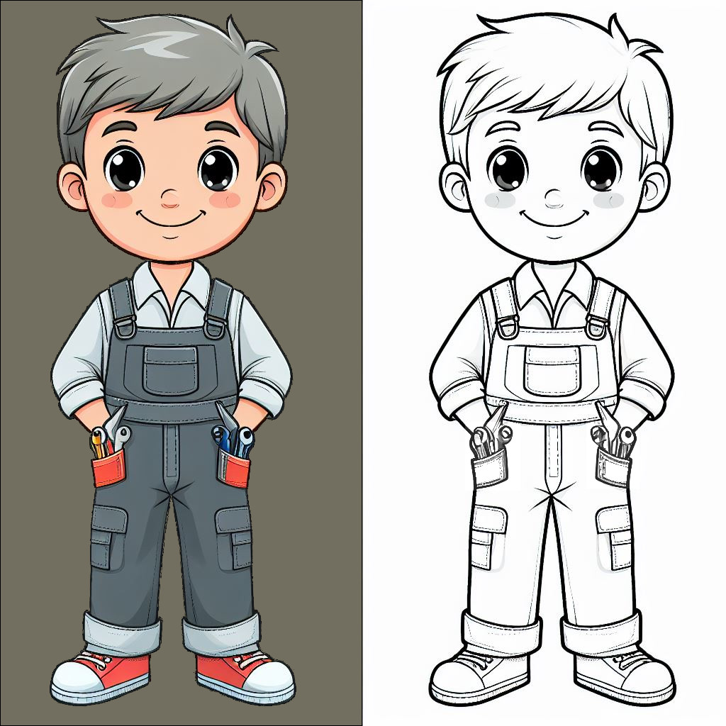 Boy Mechanic 👦🔧 Coloring Page