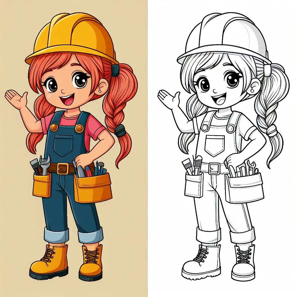 Girl Mechanic Worker 👩‍🔧 Coloring Page