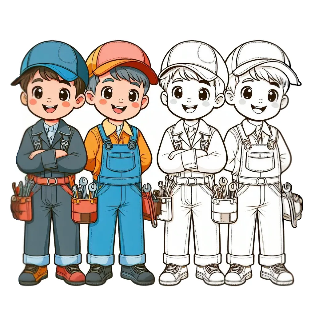 Boys Car Mechanics 🚗🔧 Coloring Page