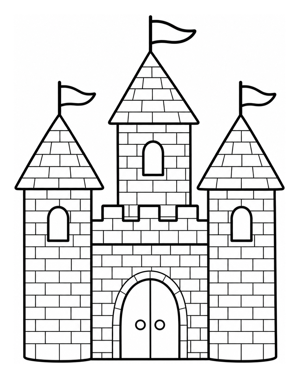 Majestic Medieval Castle with Turrets and Drawbridge 🏰🏰🏰 Coloring Page