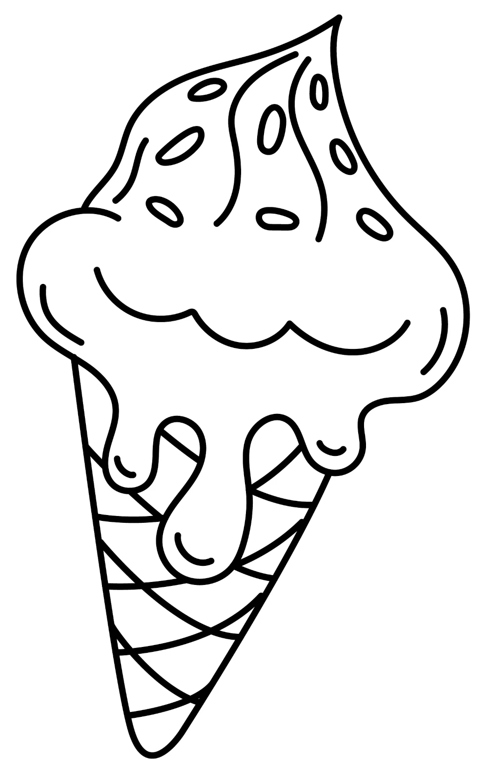 Melting Vanilla Ice Cream Cone with Sprinkles Dripping Treat for Kids Fun 🍦✨🌞 Coloring Page