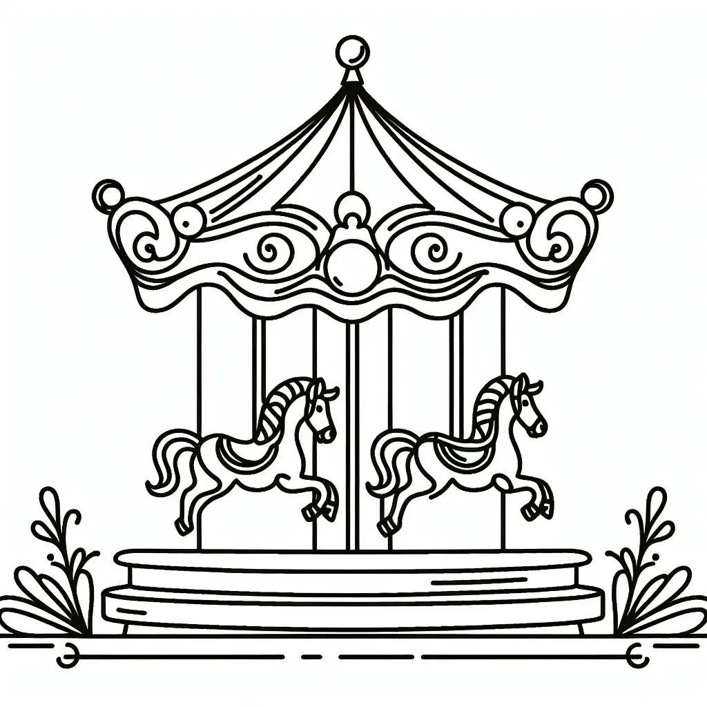 Merry-Go-Round Carousel 🎠 Coloring Page