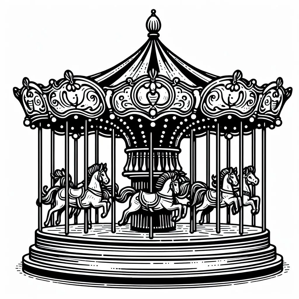 Merry-Go-Round Carousel 🎠 Coloring Page