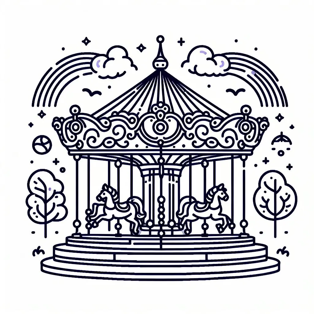 Merry-Go-Round Carousel 🎠 Coloring Page