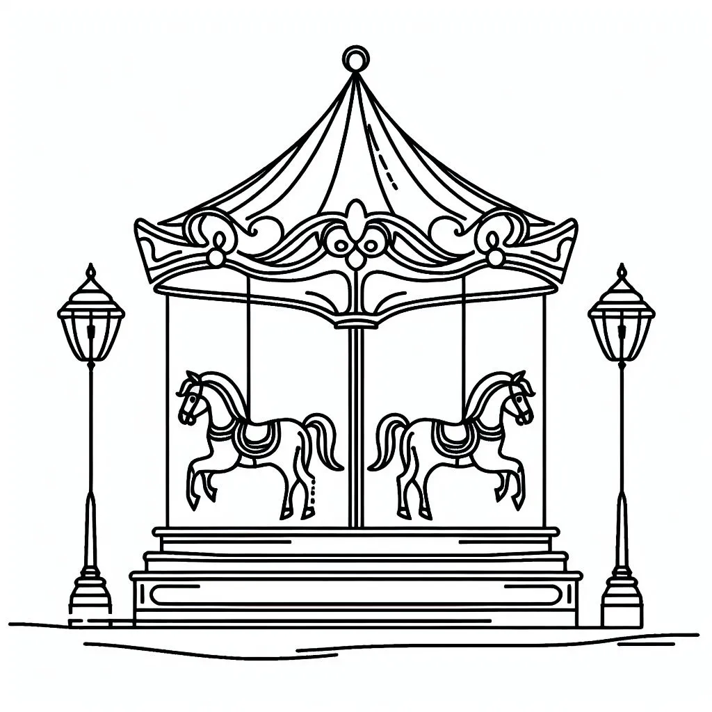 Merry-Go-Round Carousel 🎠 Coloring Page