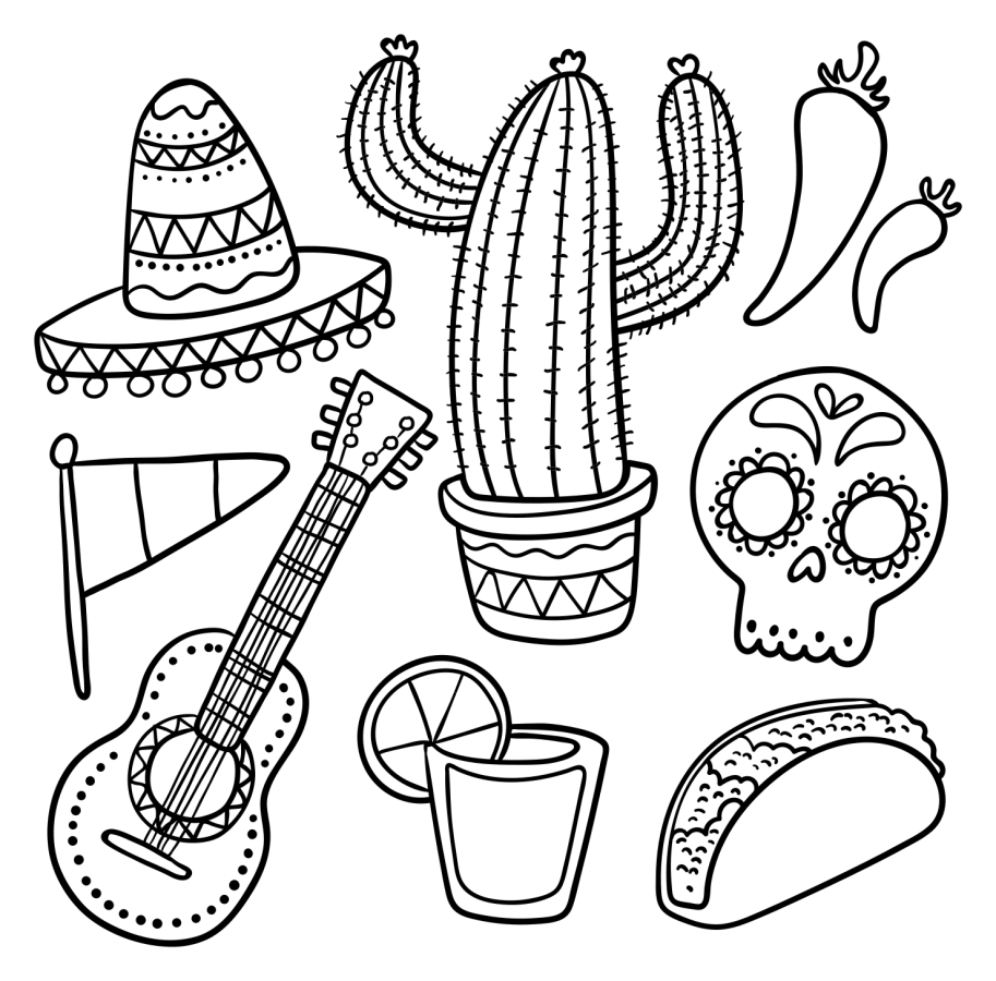 Mexican Culture Cinco de Mayo Festive Elements 🌵🎉🇲🇽 Coloring Page