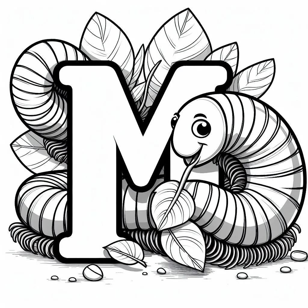 Millipede, with Letter M 🐛🔠 Coloring Page