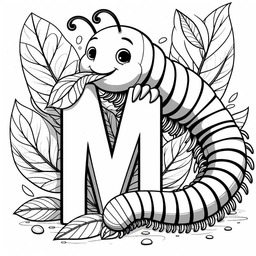 Millipede, with Letter M 🐛🔠 Coloring Page