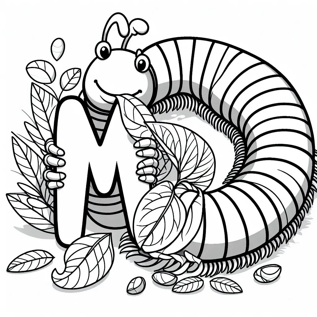 Millipede, with Letter M 🐛🔠 Coloring Page