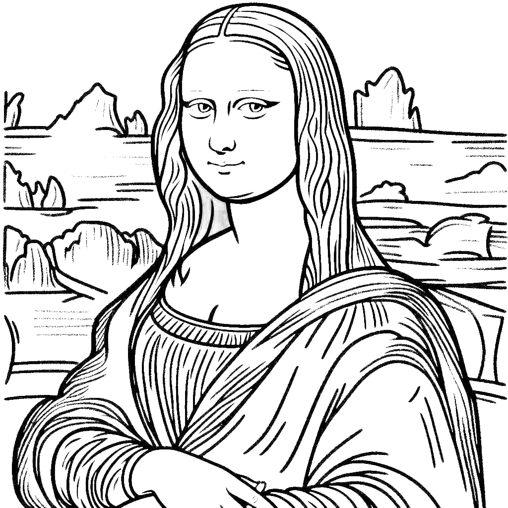 Mona Lisa Painting by Leonardo Da Vinci 1503–1506 🎨🖼️ Coloring Page