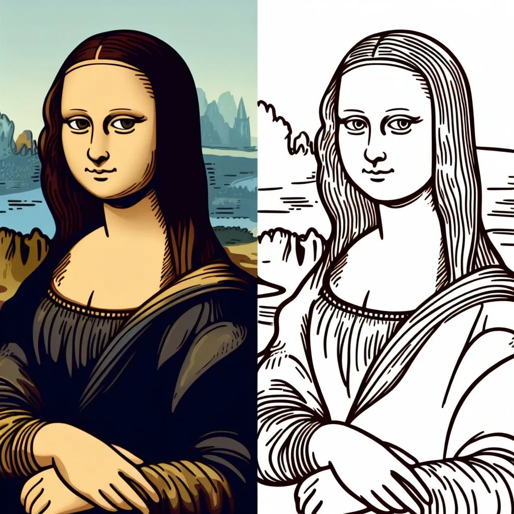 Mona Lisa Painting by Leonardo Da Vinci 1503–1506 🎨 Coloring Page