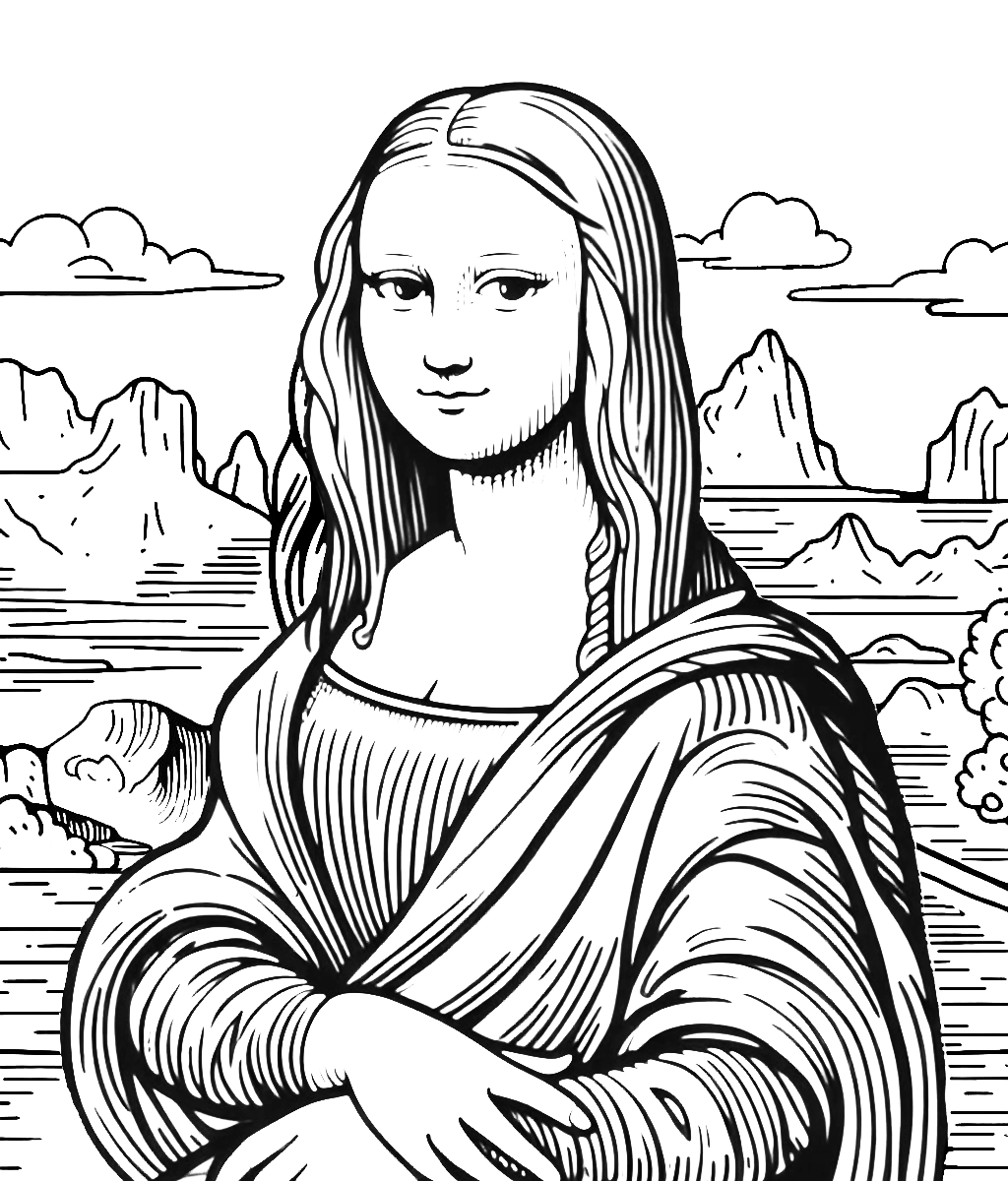 Mona Lisa Painting by Leonardo Da Vinci 1503–1506 🎨🖼️ Coloring Page