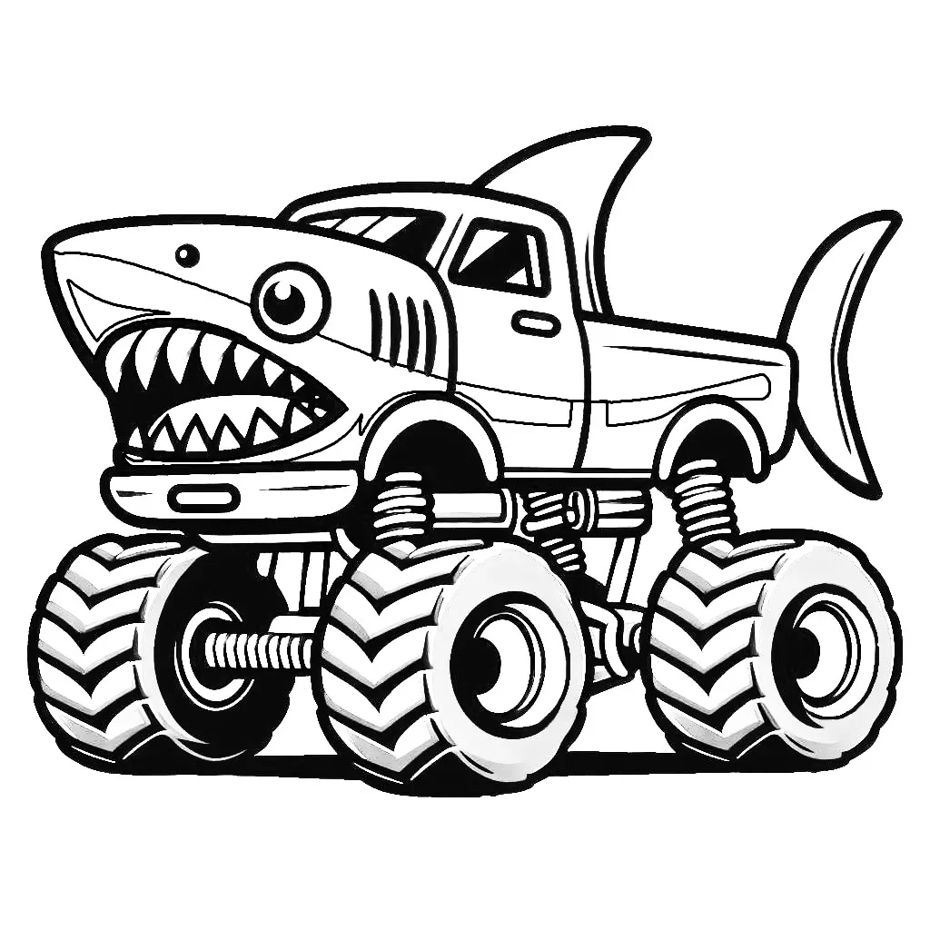 Monster Truck Shark Style 🦈🚚 Coloring Page
