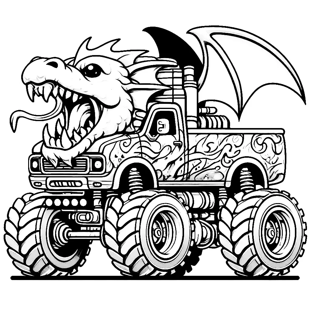 Monster Truck in Dragon Style 🚚🐉 Coloring Page
