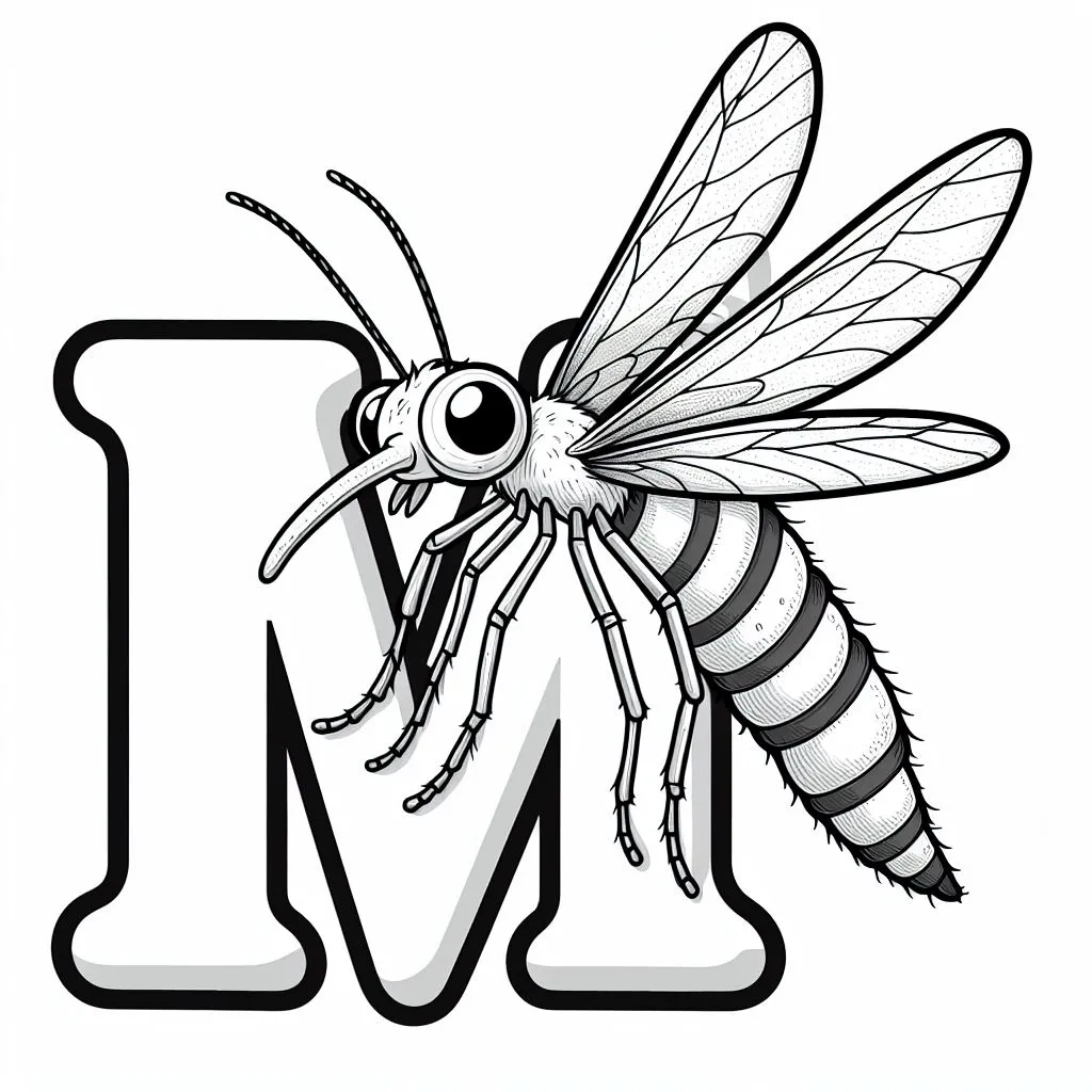 Mosquito, with Letter M 🦟🔠 Coloring Page