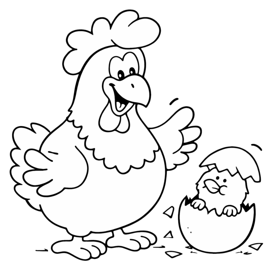 Mother Chicken and Baby Chick Emerging from Egg 🐔🐣🌟 Coloring Page