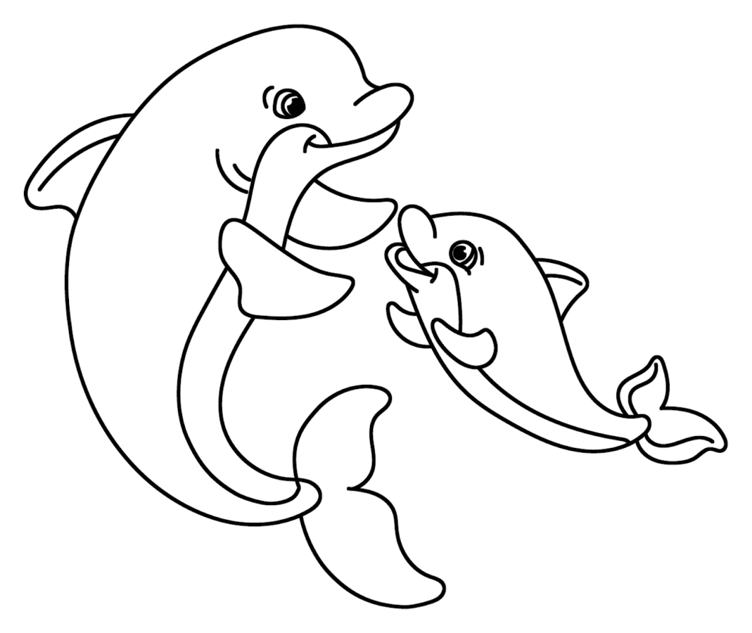 Mother Dolphin and Baby Dolphin Playing Together in Ocean 🐬🌊💙 Coloring Page