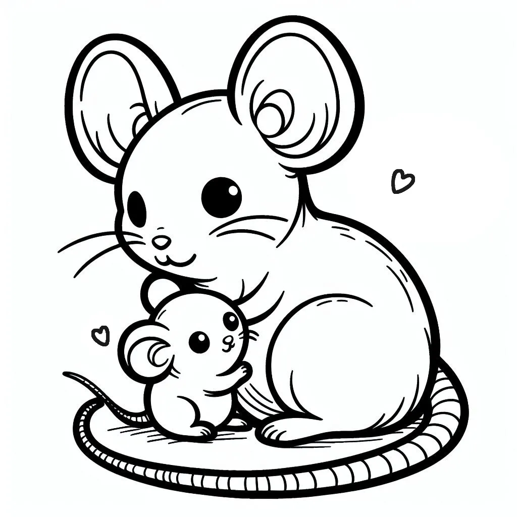 Mother Mouse with Baby Mouse 🐭👶 Coloring Page