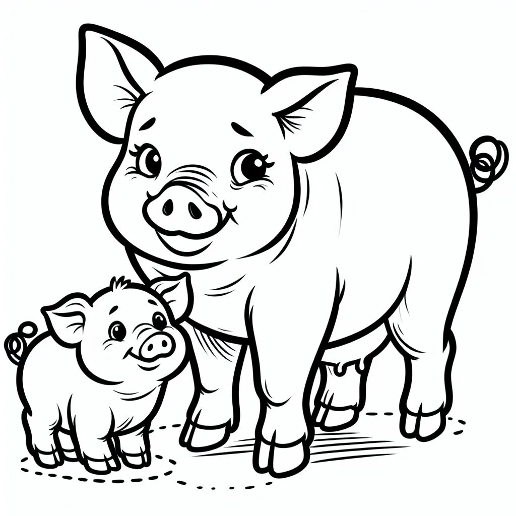 Mother Pig with Baby Piglet 🐷👶 Coloring Page
