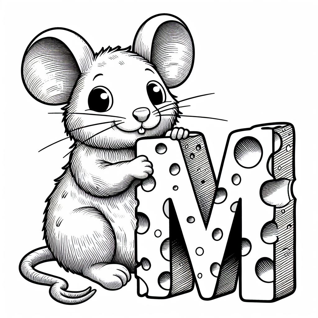 Mouse with Letter M 🐭🔠 Coloring Page