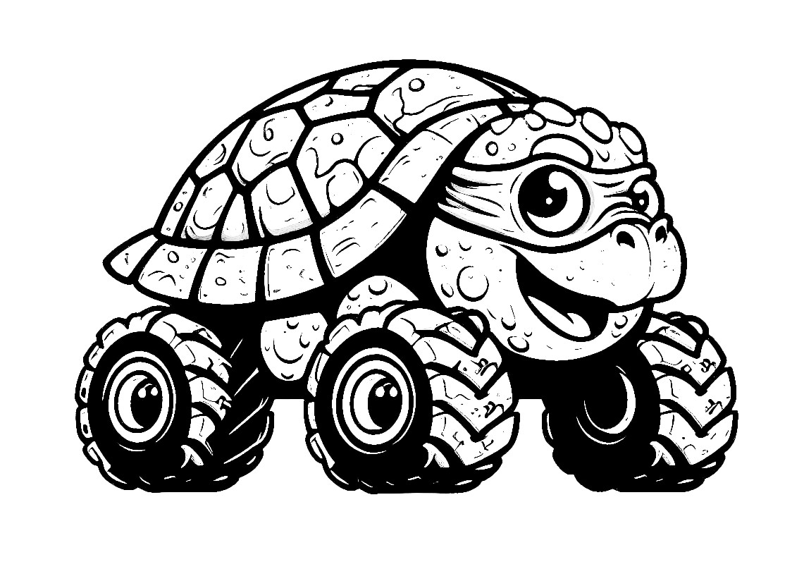 Ninja Turtle on Wheels Monster Truck 🐢🚙💨🎨 Coloring Page