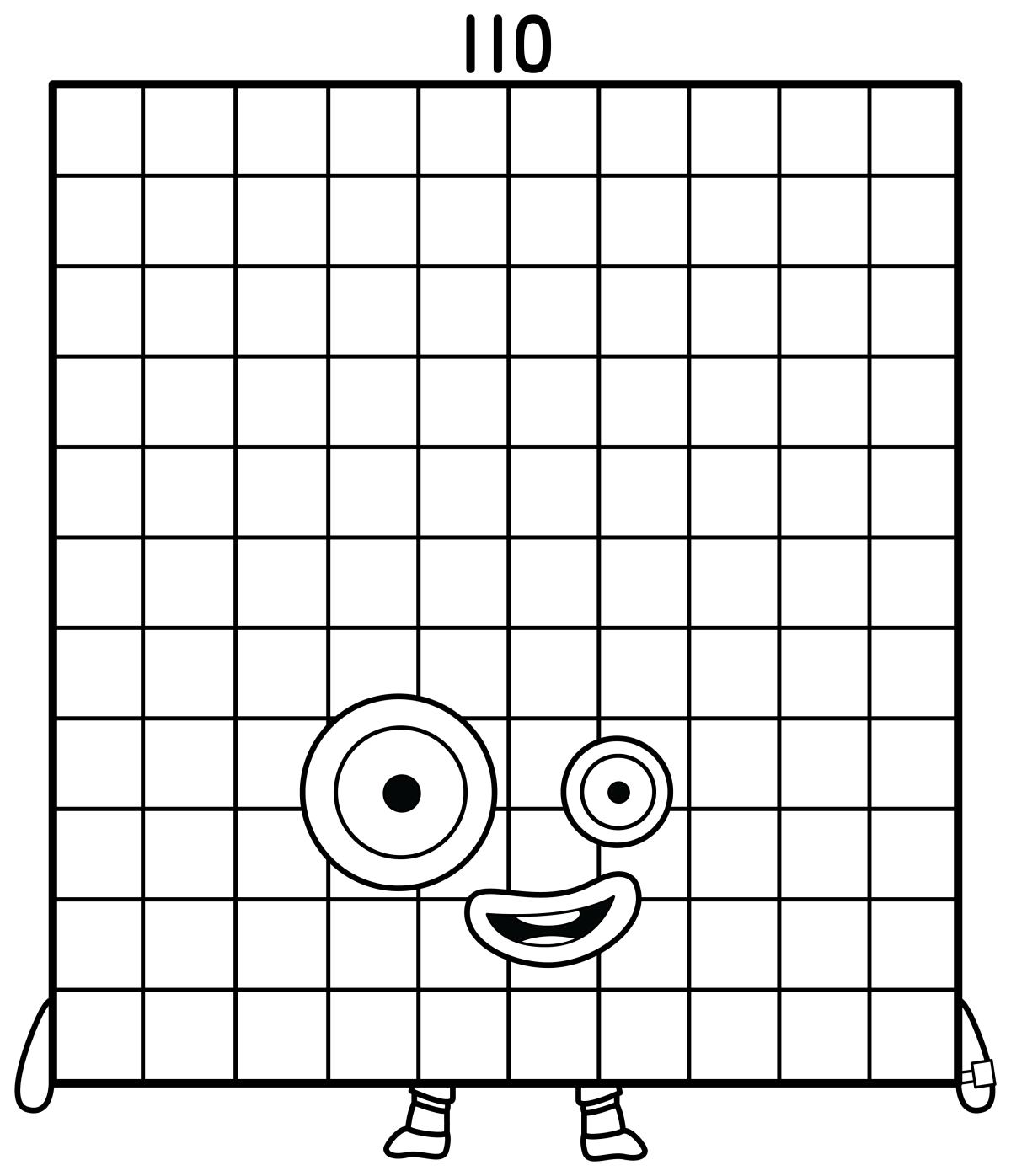 Numberblock 110 with a Sweet Face 🧡😊 Coloring Page