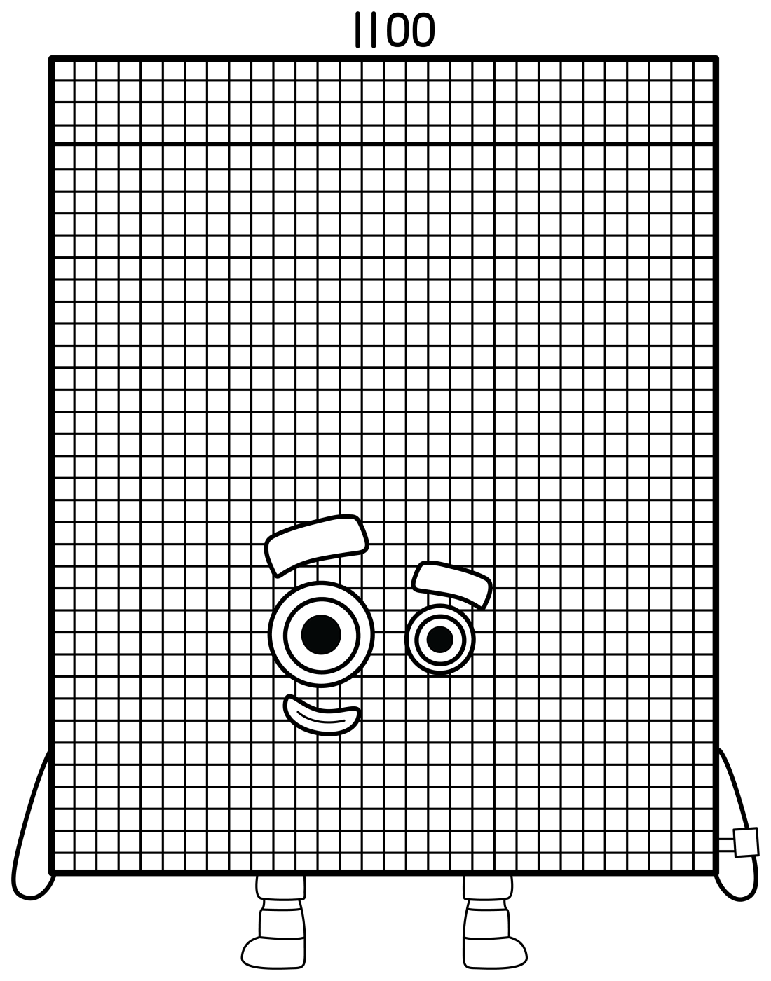 Numberblock 1100: The Friendly Giant with a Wise Face 🧠🔢😊 Coloring Page