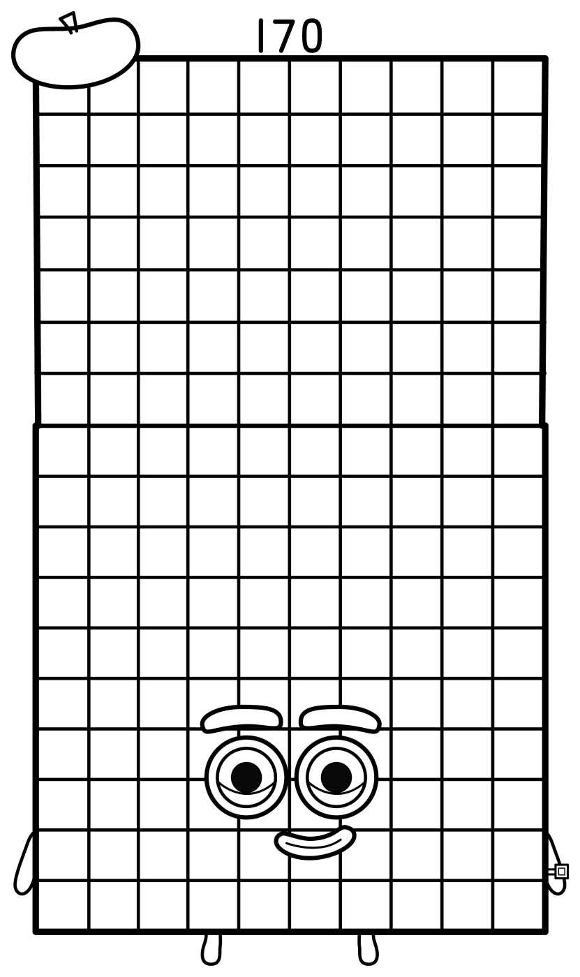 Numberblock 170 with Rainbow Top and Apple 🍎🌈🔢 Coloring Page