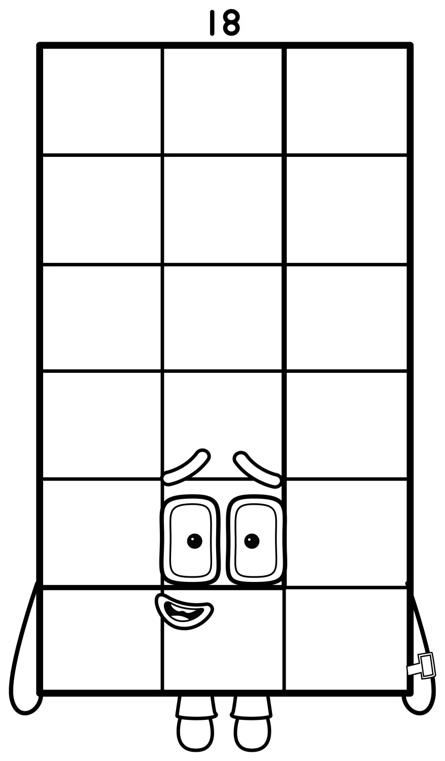 Numberblock 18: Super-Speed Rectangle with Energetic Personality 🏃‍♂️🔢💨 Coloring Page