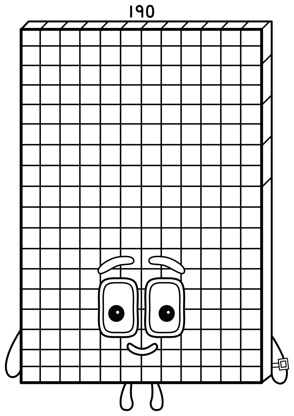 Numberblock 190 is a friendly giant with a calm smile 🧡📐🔢 Coloring Page