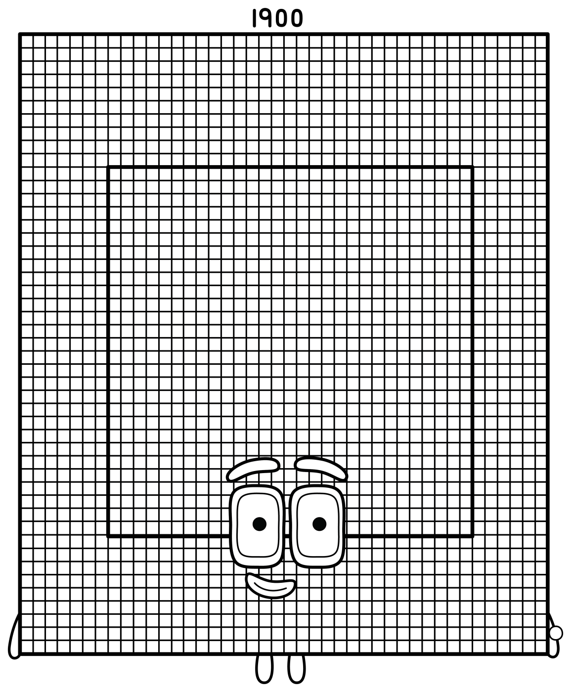 Numberblock 1900 with a Gray Panel and Friendly Face 🔢😊 Coloring Page