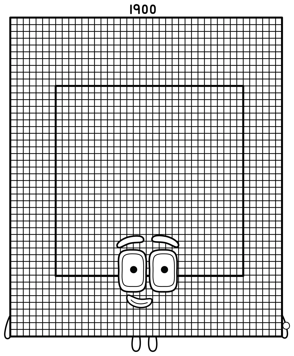 Numberblock 1900 with a Gray Panel and Friendly Face 🔢😊 Coloring Page