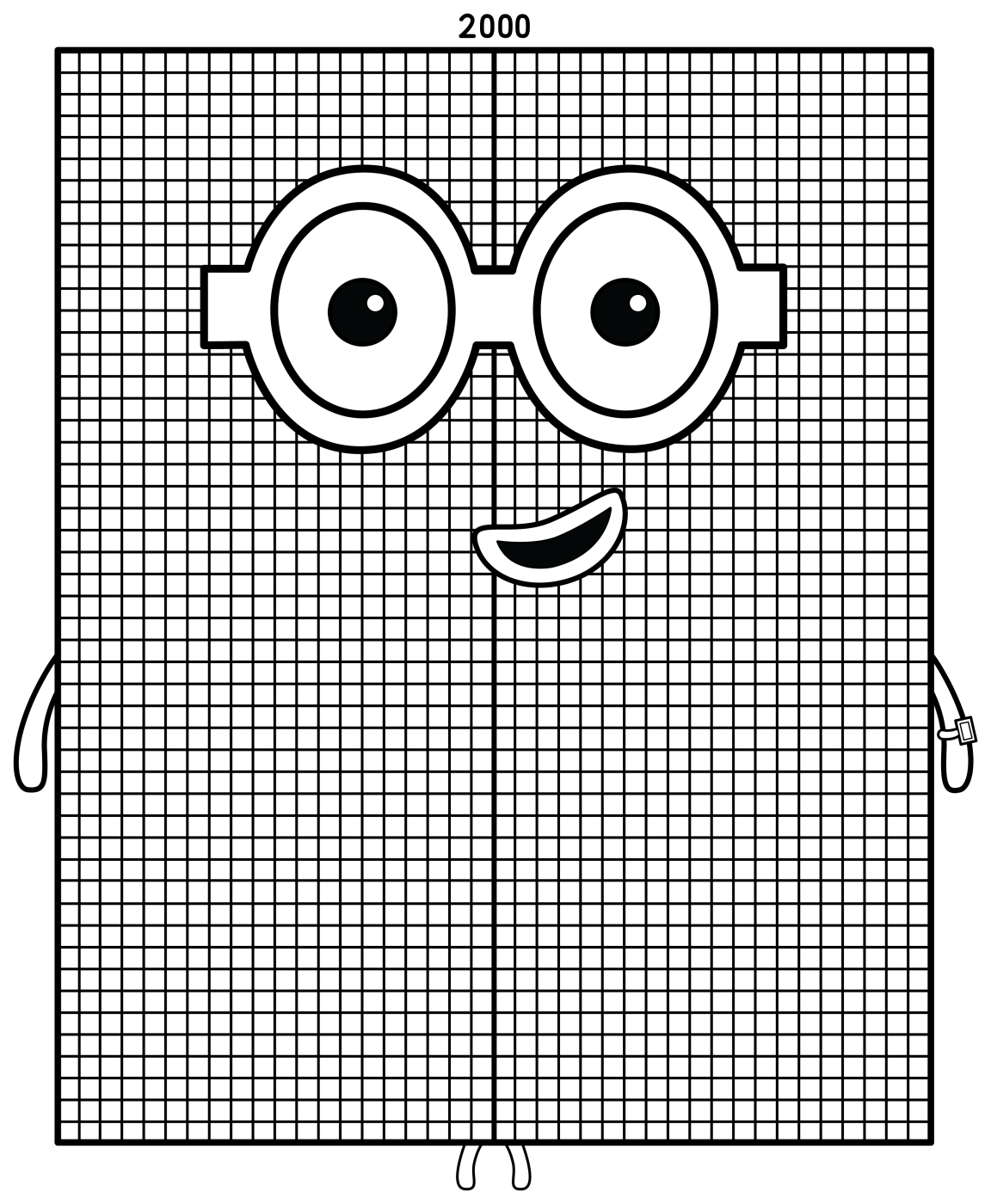Numberblock 2000 with Glasses and Smile 🔢👓😊 Coloring Page