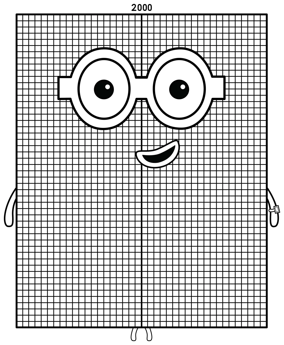 Numberblock 2000 with Glasses and Smile 🔢👓😊 Coloring Page
